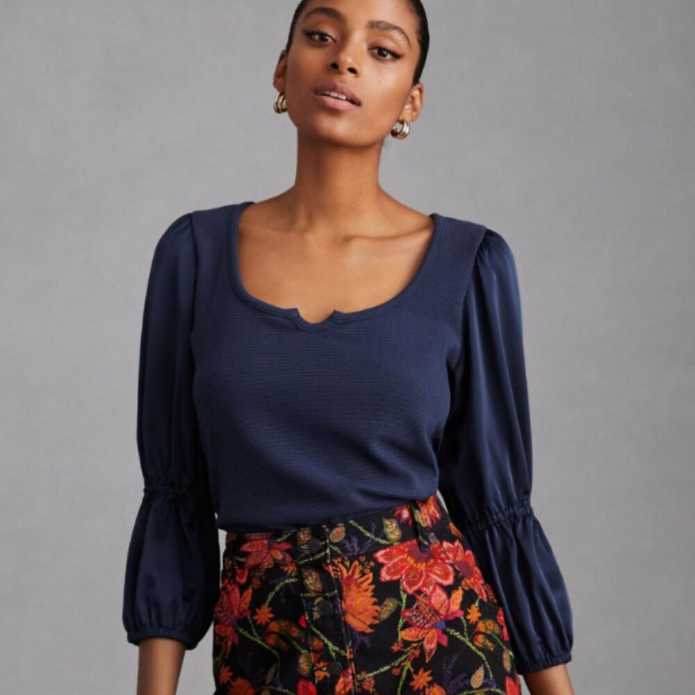 Maeve by Anthropologie Long Sleeve Satin and ribbed top